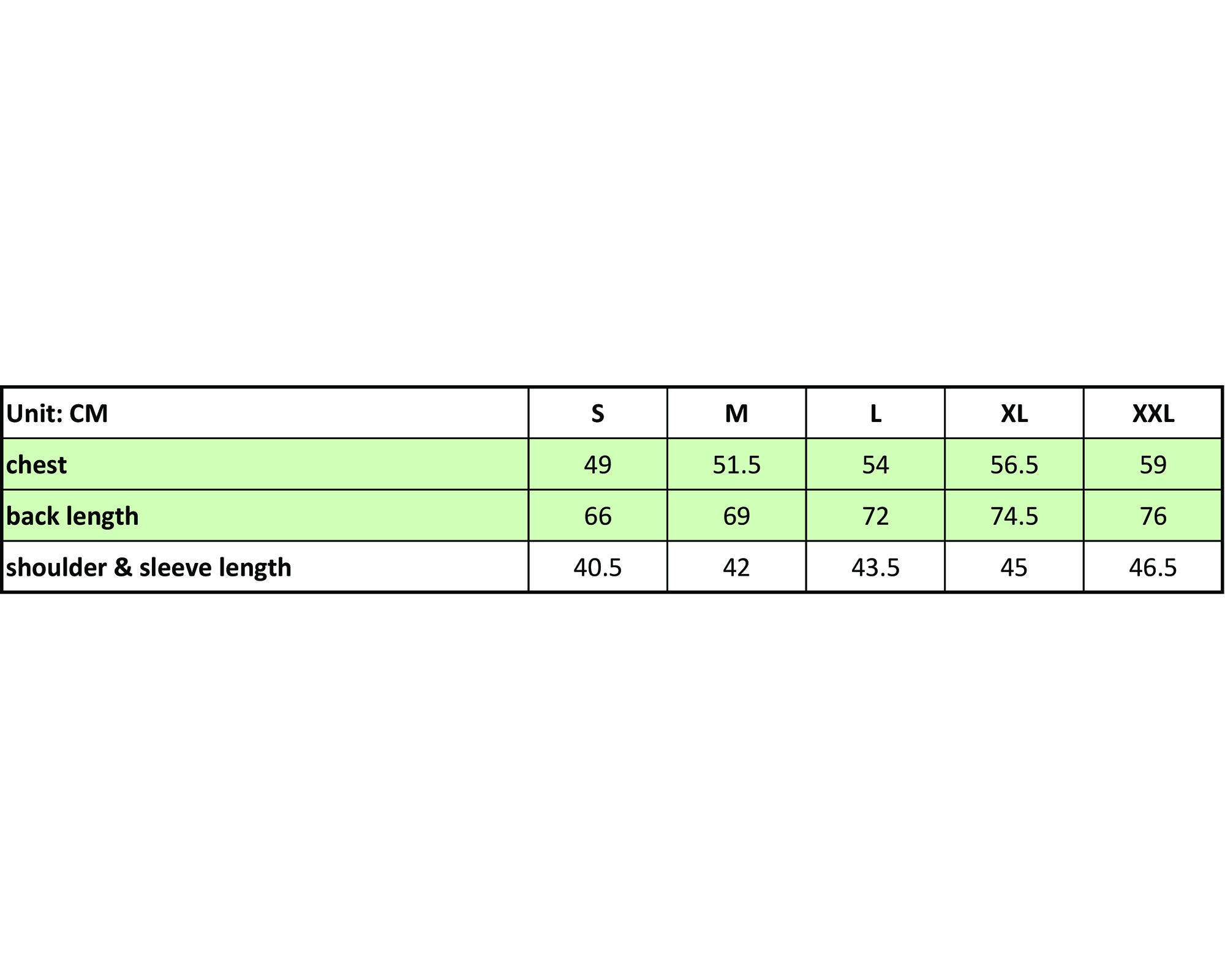 Size chart for 3M201 Polo