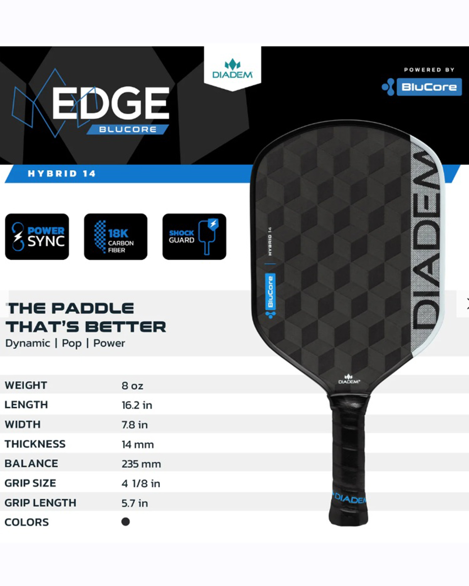 Diadem Edge BluCore Hybrid Pickleball Paddle - Image 4