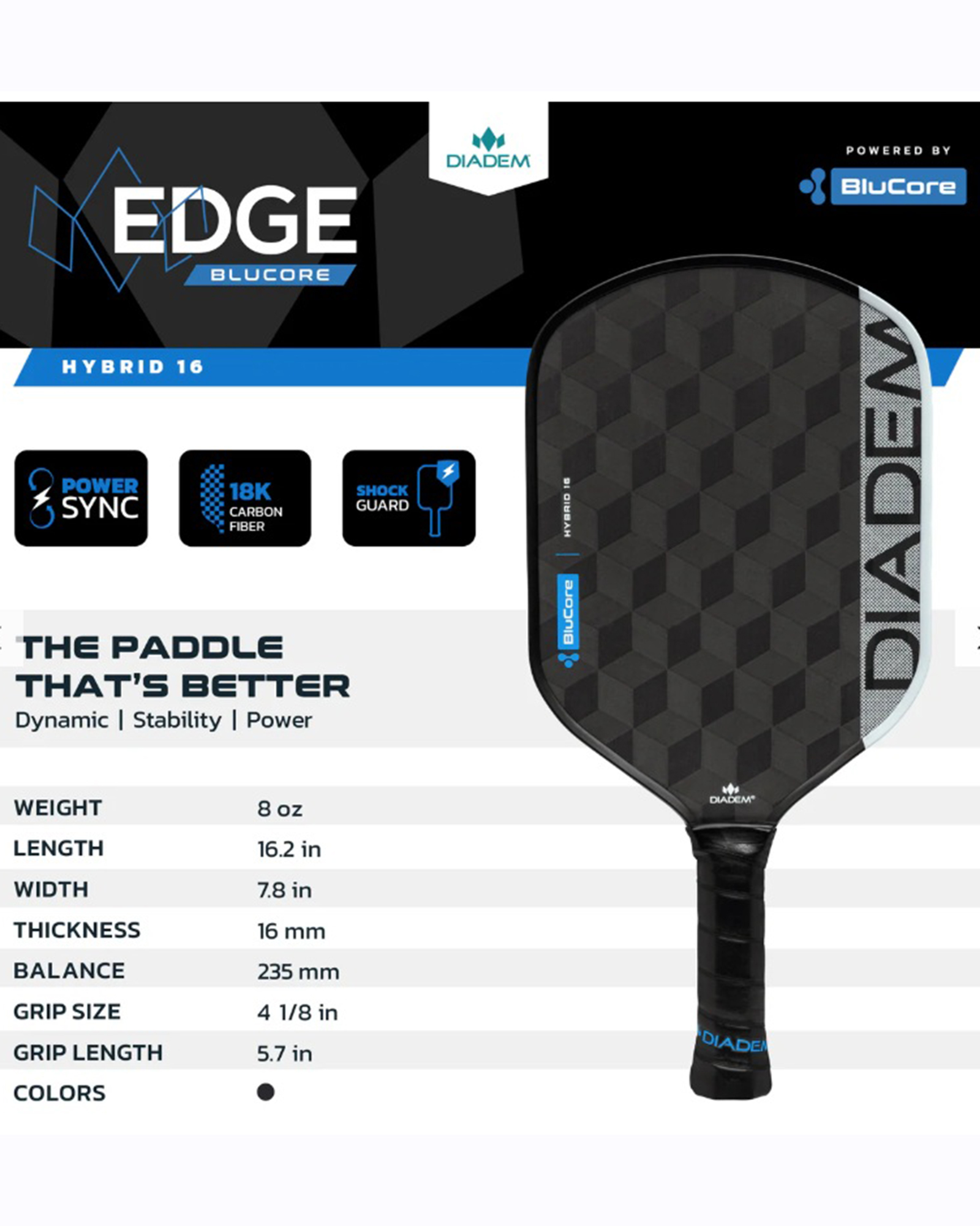 Diadem Edge BluCore Hybrid Pickleball Paddle - Image 5