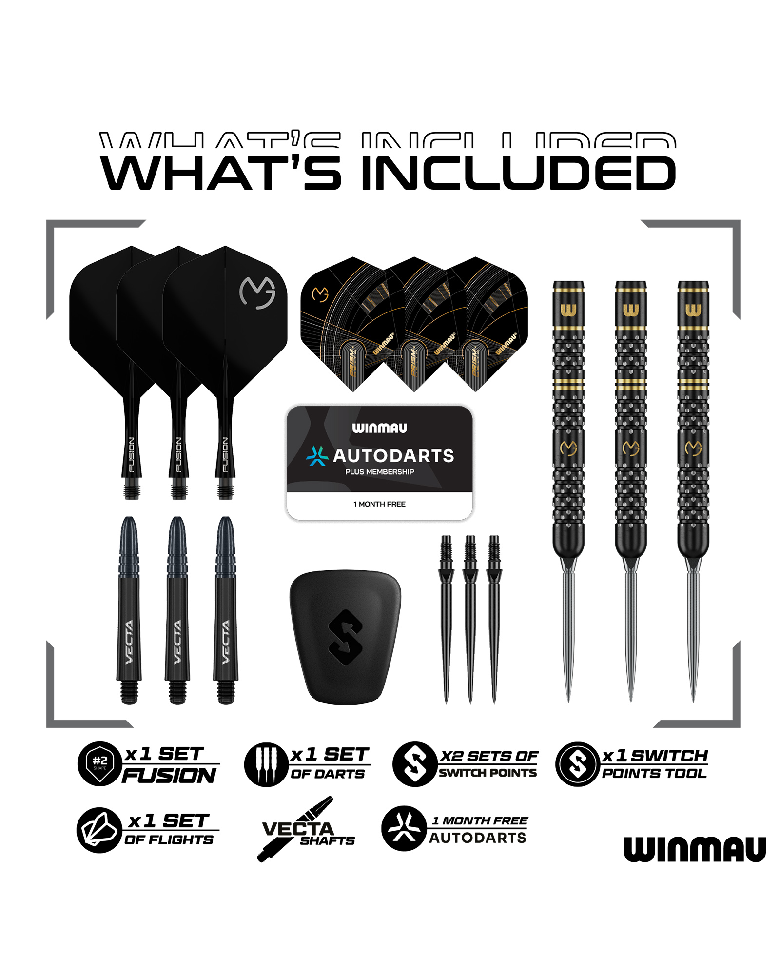 1574 Winmau MvG W-Max 90% Switch Point Darts