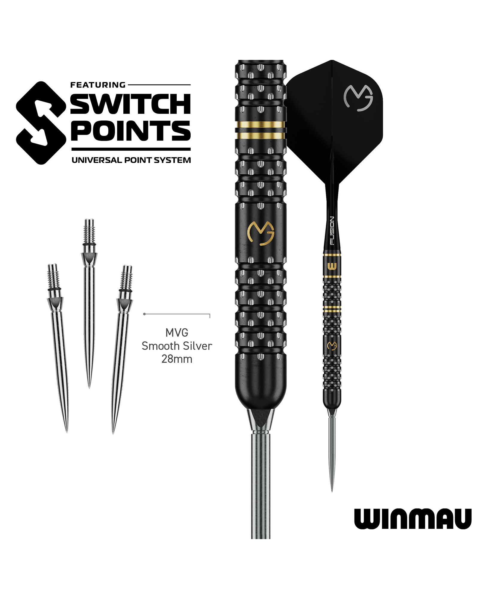1574 Winmau MvG W-Max 90% Switch Point Darts